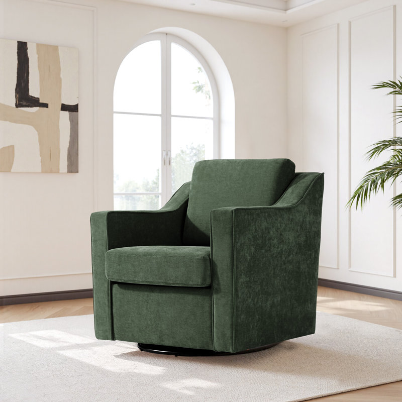 Upholstered Swivel Armchair, Green Chenille