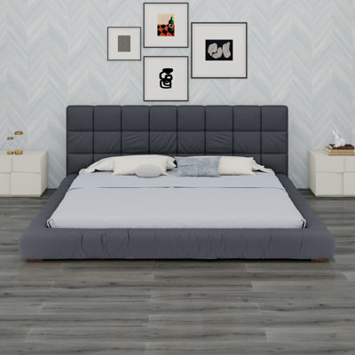 Contemporary Upholstered Platform Bed,  Built in Sturdy Wood Slats