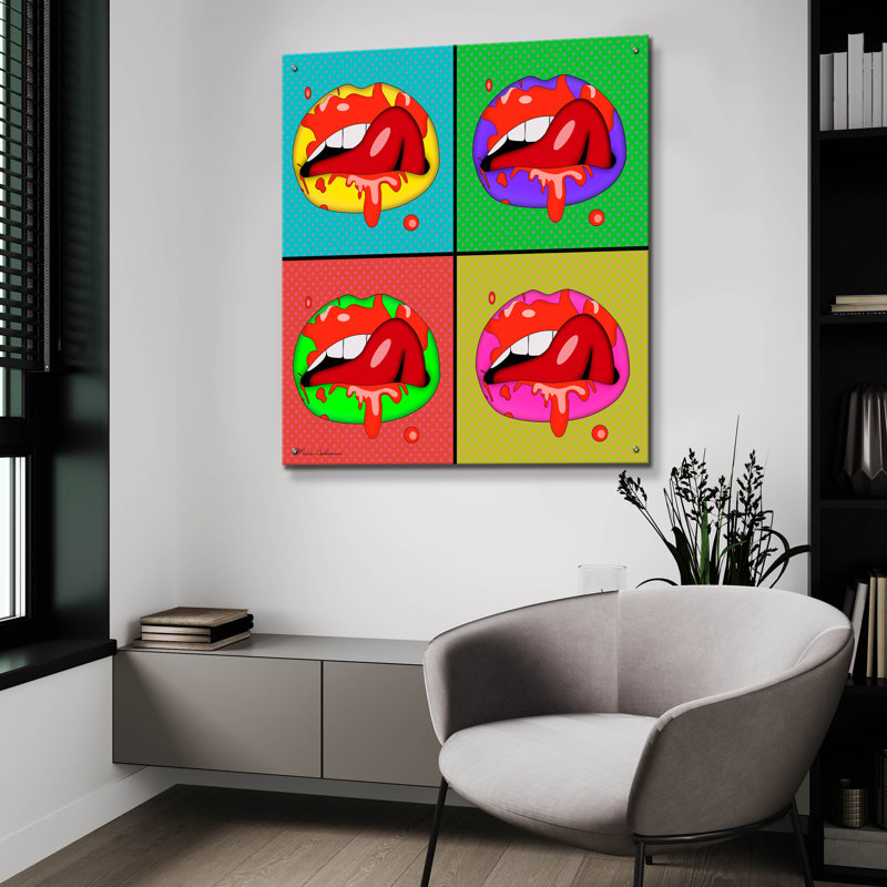 Art mural en verre épique «Lips 2» par Mark Ashkenazi, H 36 po x l 36 po x P 0,2 po