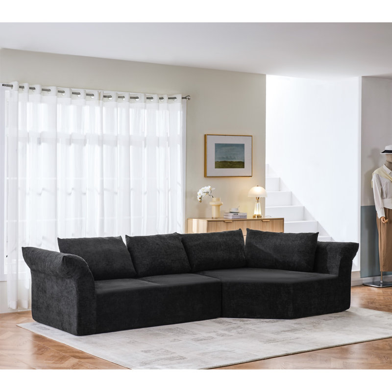 Canapés d'angle modulaires modernes, mousse noire 4 places, larges accoudoirs pour la maison, Noir