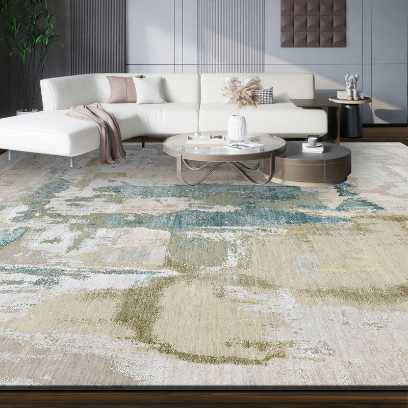 High-Quality Hand-Knotted Beige And Green Area Rug, Beige And Green, Rectangle 6' x 9'