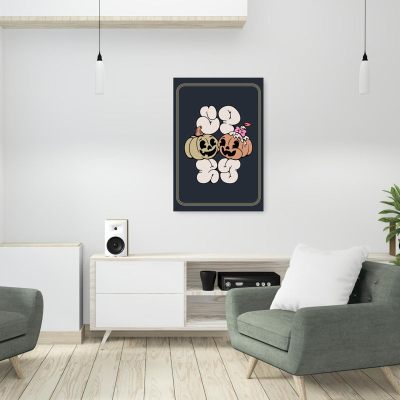 Affiche murale d'automne rétro vintage avec de jolies citrouilles Boo, H 36 po x l 24 po