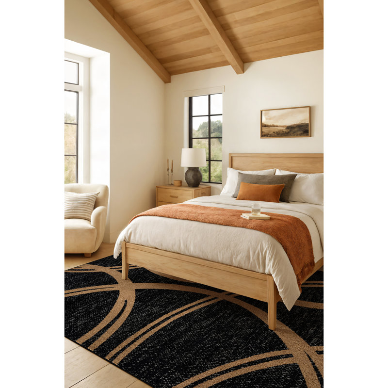 Arnaldur Geometric Black/Gray/White Area Rug, Rectangle 5'3" x 7'3", Camel