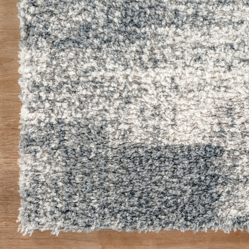 Haven Ivory & Blue Abstract Shag Modern Rug, Ivory/Blue, 8'10" x 11'11"