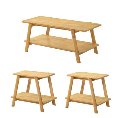 Metz 3-Piece Coffee Table Set, Coffee Table and Two End Tables, Natural Oak Finish