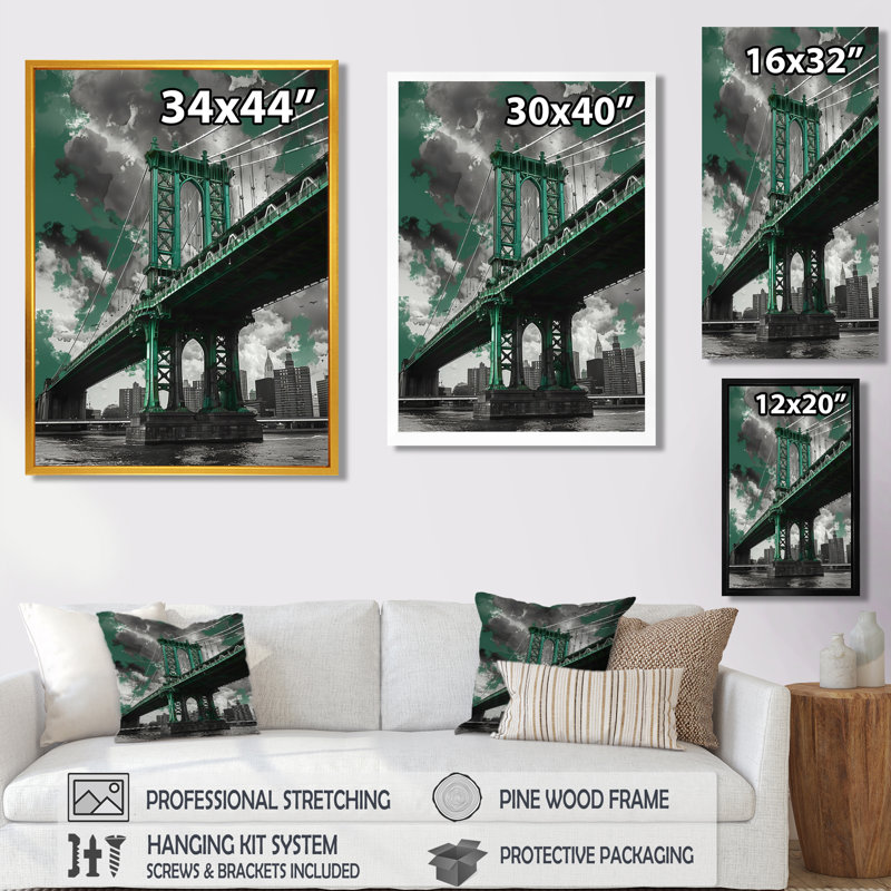 Reproduction d'art mural, pont monochrome, Brooklyn Bridge Nyc Pathway, Toile encadrée noire simple