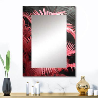 «Pink Grey Glamour Glow Palm Trees - Palms», miroir mural unique, reproduction d'art en métal