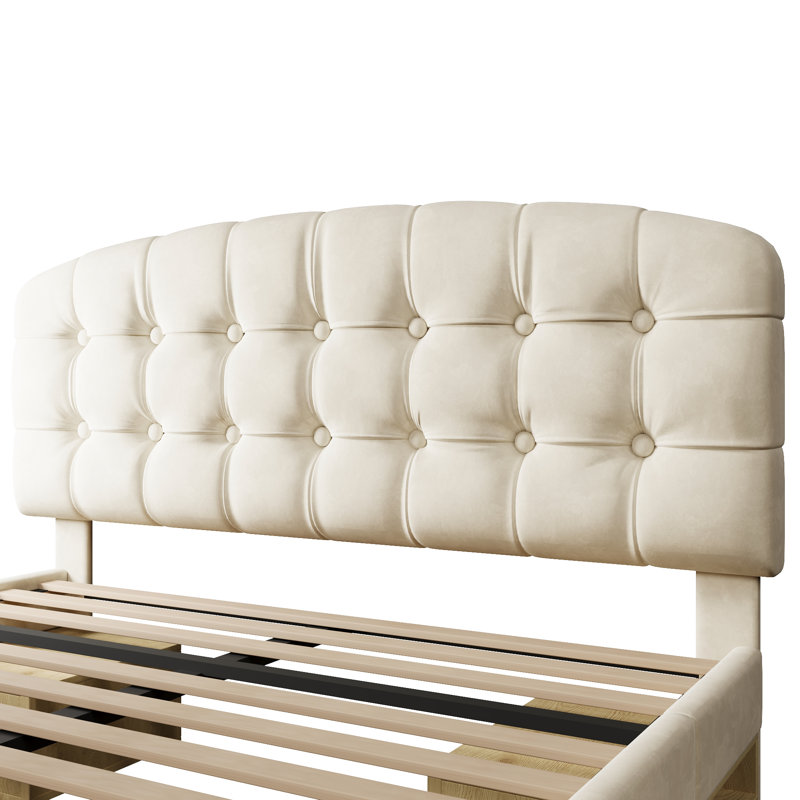 Upholstered Storage Bed, Beige, Kingsize (5')
