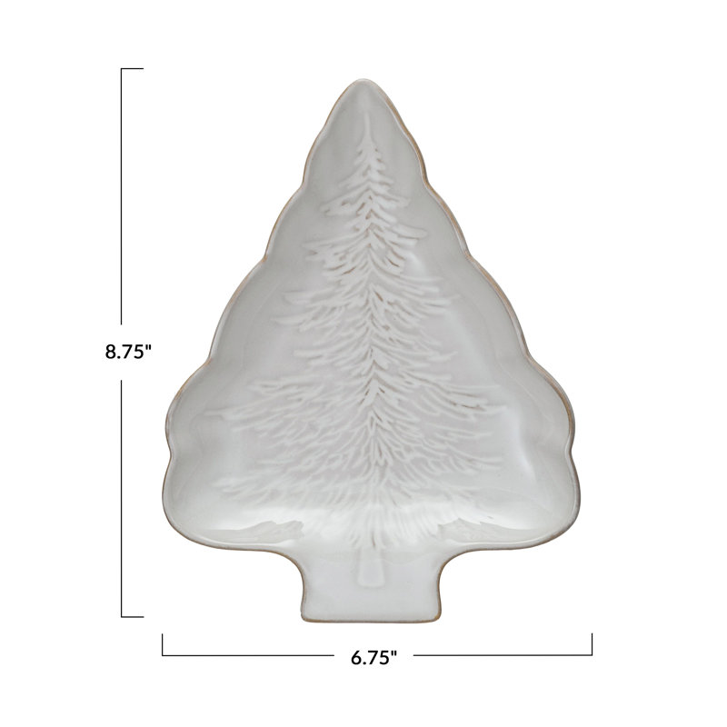 Stoneware Tree Shaped Plate With Tree Design With Reactive Glaze