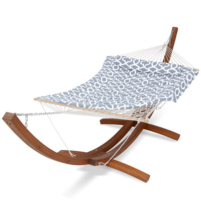 Rope Hammock With 13.5ft Wooden Stand And Removable Pad