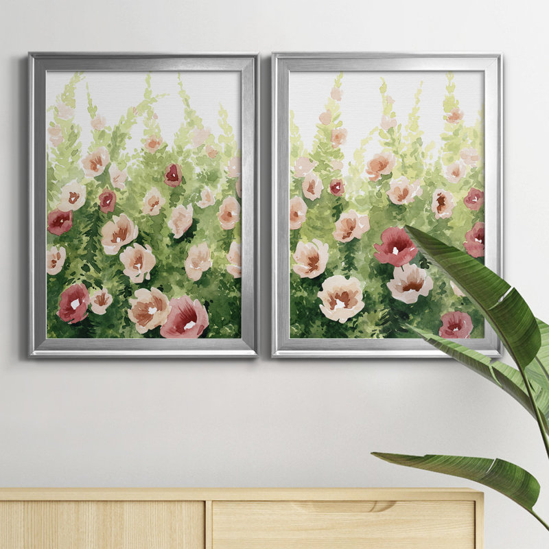 Sunlit Flora I - ensemble de 2 impressions encadrées sur toile, H 36,5 po x l 26,5 po x P 1,25 po, Cadre argenté