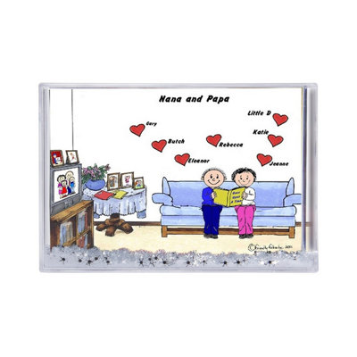 Personalized Grandma & Grandpa, 7 Hearts Snow Globe Frame Gift  6" x 4"