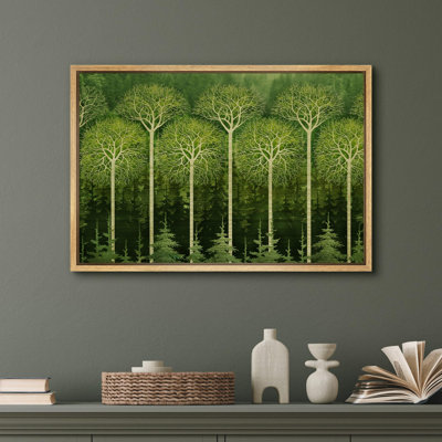 Abstract Forest " Enchanted Grove Tree Silhouettes Country Rustic Framed Canvas Print Wall Art