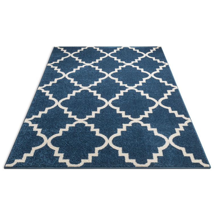 Tapis à motif géométrique bleu marine / blanc Galli