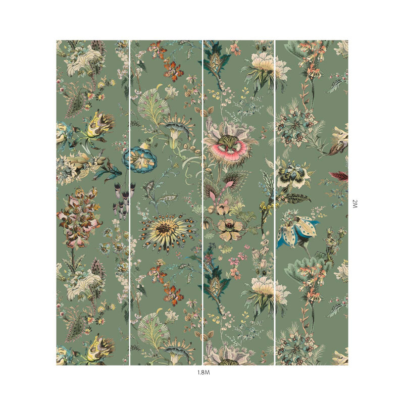 Flora Fantasia 9.84" L x 70.87" W Wallpaper Roll, Verdigris