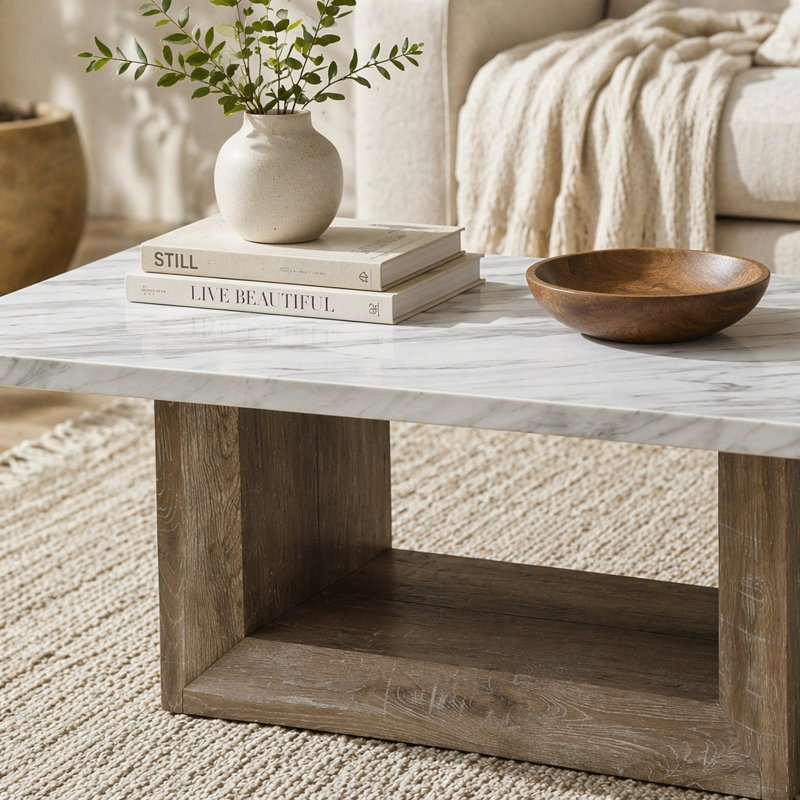 Table basse en marbre Gregory, 18.03" H x 52.03" W x 28.03" D