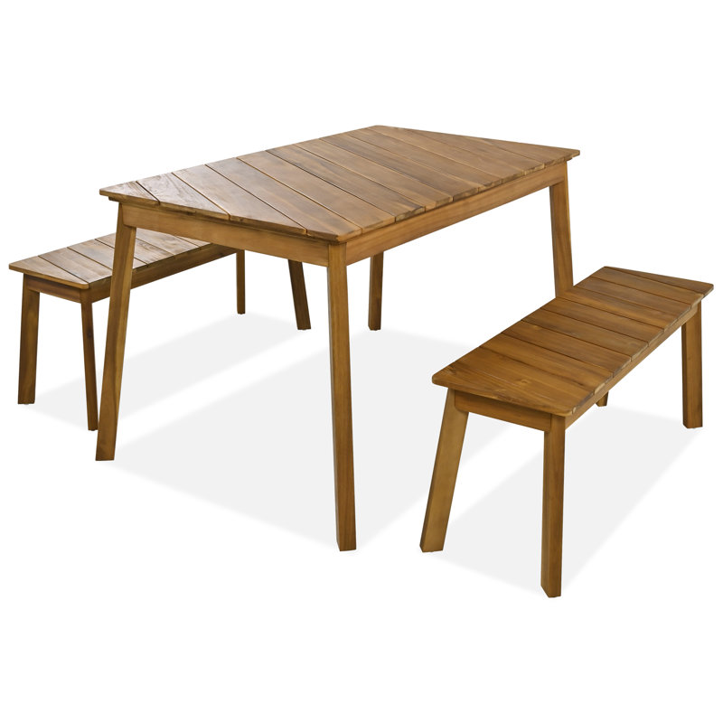 4-person Solid Acacia Wood Rectangular Dining Set