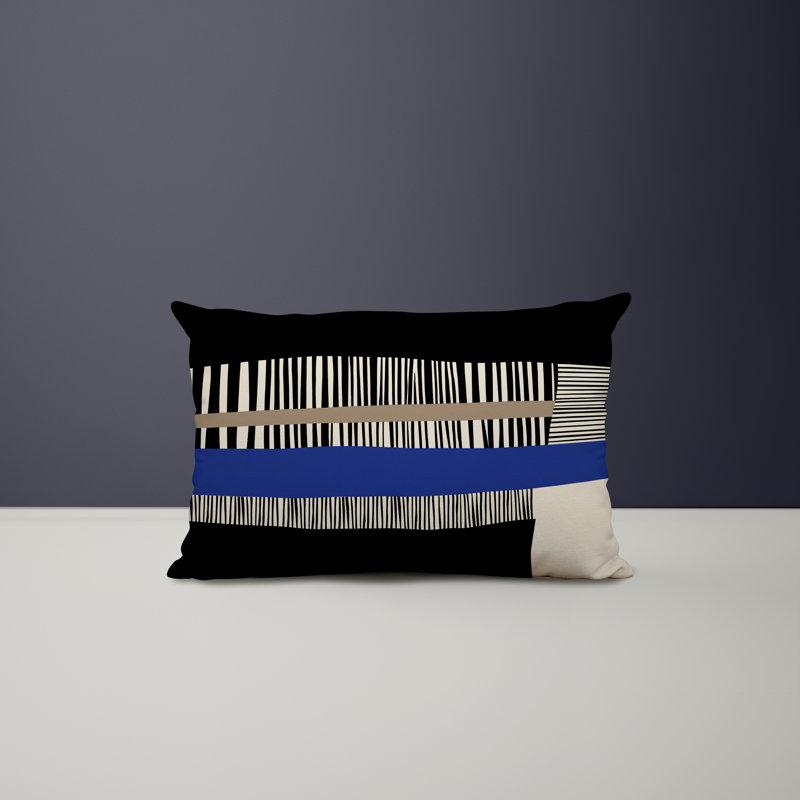Housse et insert de coussin rectangulaire intérieur / extérieur en polyester / mélange de polyester Chamu, Bleu marine/noir