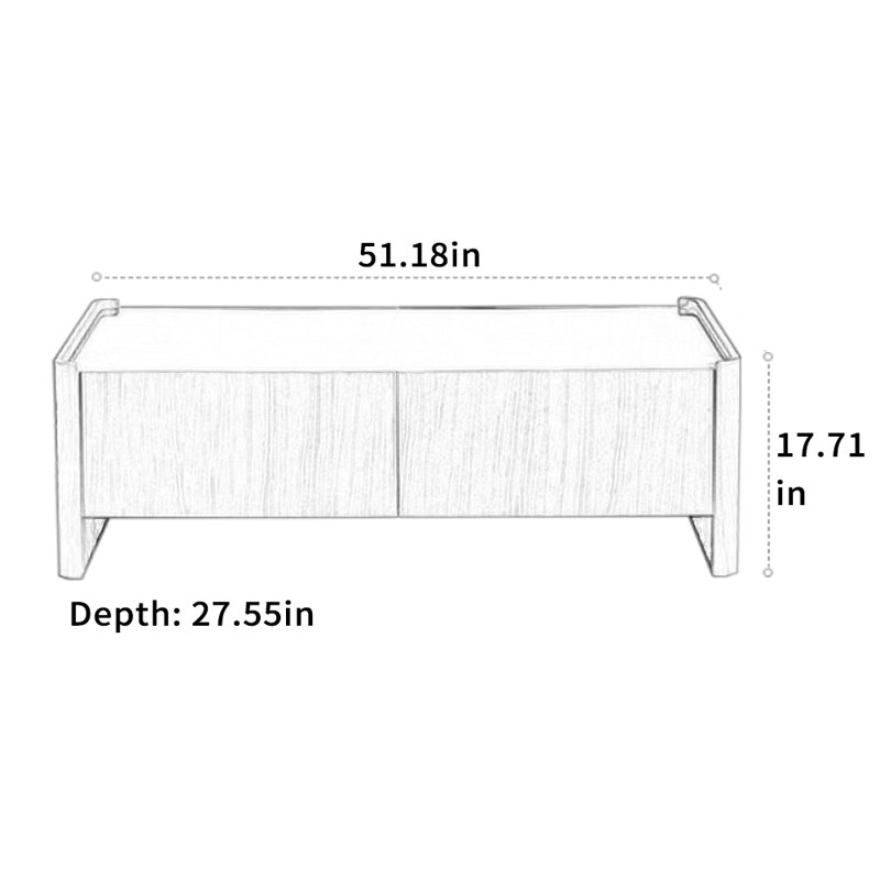 Table basse moderne avec verre, Burlywood, H 17,71 po x L 51,18 po x l 27,55 po