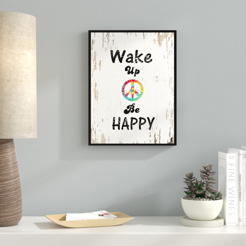 Wake Up & Be Happy - Reproduction d'art textuel sur toile encadrée, H 17 po x l 13 po x P 1,13 po