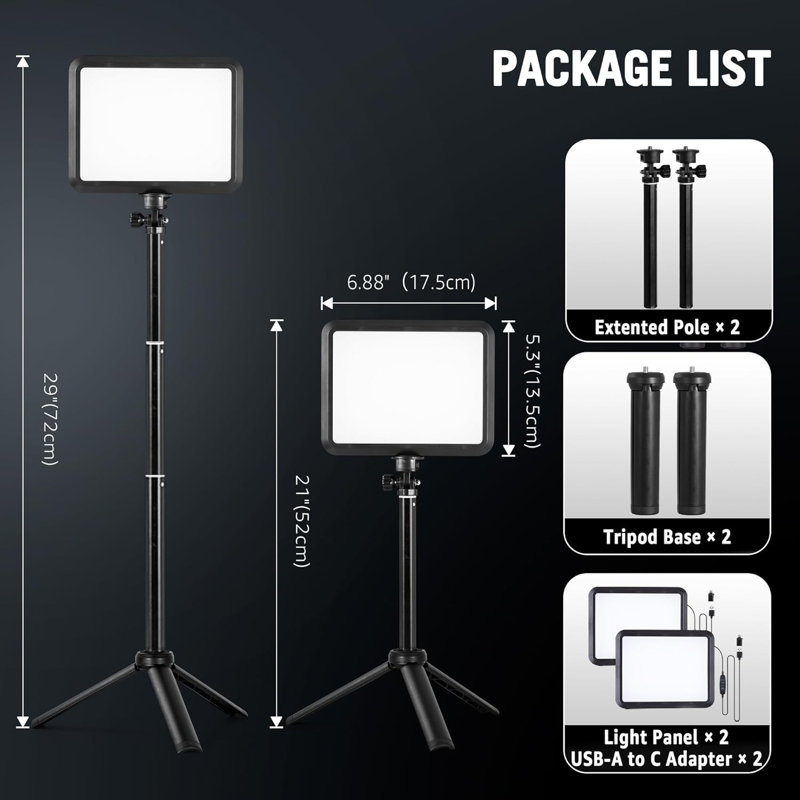 Ensemble de 2 lumières de photographie portatives avec trépied, 8 lumières de studio USB à intensité variable pour vidéoconférence / diffusion en direct / york / tiktok / photographie, 2800K-6500K lumières à DEL bicolores