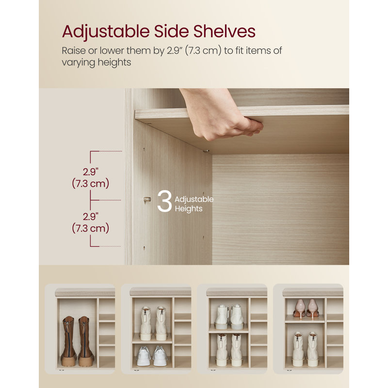 Banc de rangement pour chaussures avec paires de tablettes Arney, Beige naturel