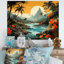 «Vintage Tropical Coastline Paradise II», art mural bord de mer tropical