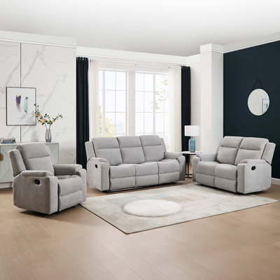 Orka 1+2+3 Seater Fabric Manual Recliner Sofa Set Blue