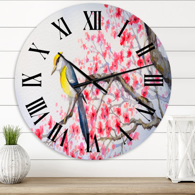 Beautiful Red Bird On Flowering Branch II - Traditional wall clock