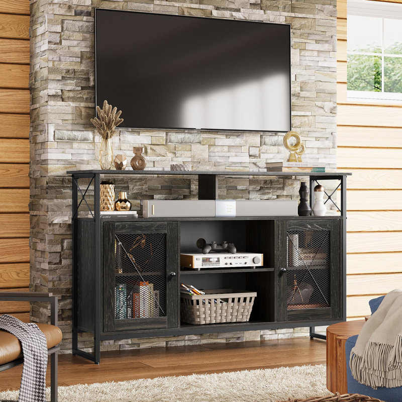 Laly 50.4"W TV Stand with Open Storage Shelves for 55'' TVs, Industrial Entertainment Center with Storage Cabinets and Adjustable Shelves, Modern Media Console for Living Room, Bedroom
