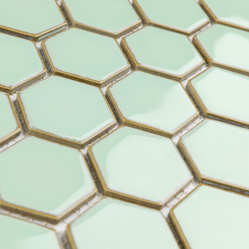 Hudson Due 2" X 2" Hex Porcelain Mosaic Floor and Wall Tile, Light Green