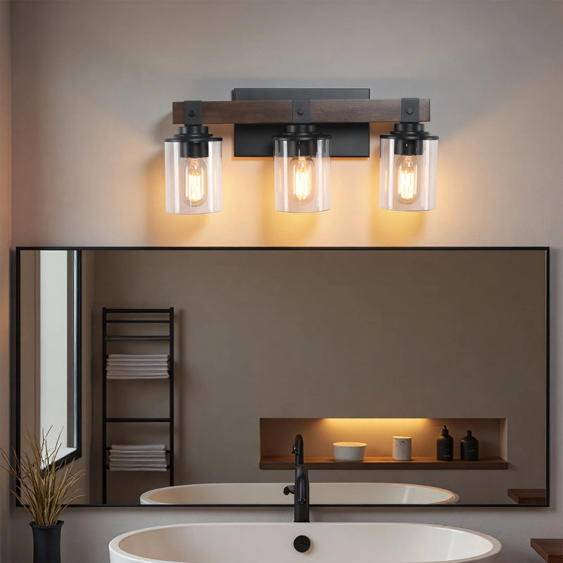 Kartell Bathroom Vanity Light – Modern Farmhouse Wall Sconce with Clear Glass Shades, 3 Lights