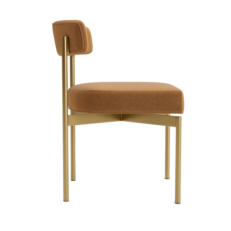 Remy Upholstered Dining Chair, Performance Velvet - Hazelnut, Brushed Brass