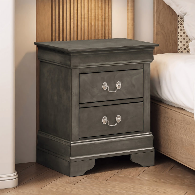 Table de chevet 2 tiroirs Temara Grey, Gris