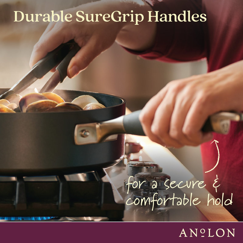 Anolon Advanced Home Hard Anodized Nonstick Saucepan With Straining Lid, 2 Quart, Gray
