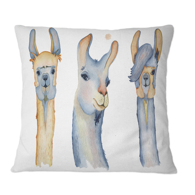 Joli dessin de lama mignon - coussin décoratif traditionnel imprimé II, 18 po x 18 po