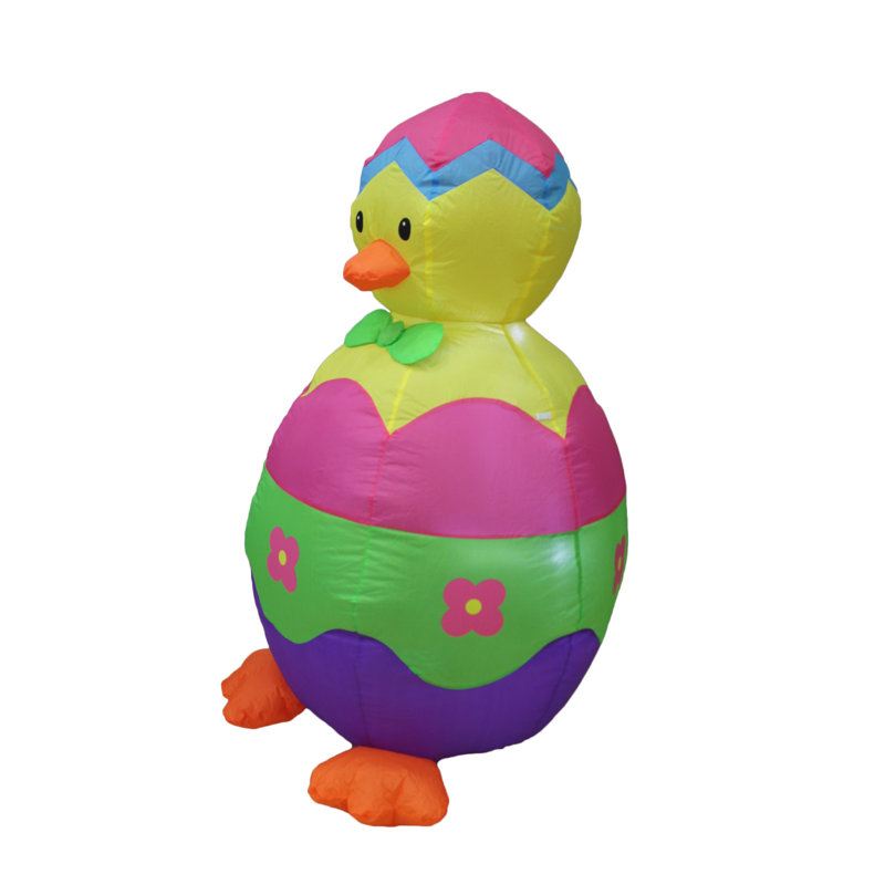 4 Foot Tall Happy Easter Inflatable Baby Chick and Colorful Egg Hatching Indoor / Outdoor Blow Up Yard Decoration