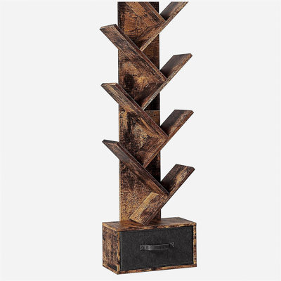 9 Tier Tree Bookshelf with Drawer Bookcase, Modern Book Storage, Free Standing Tree Bookcase, Utility Organizer Shelves
