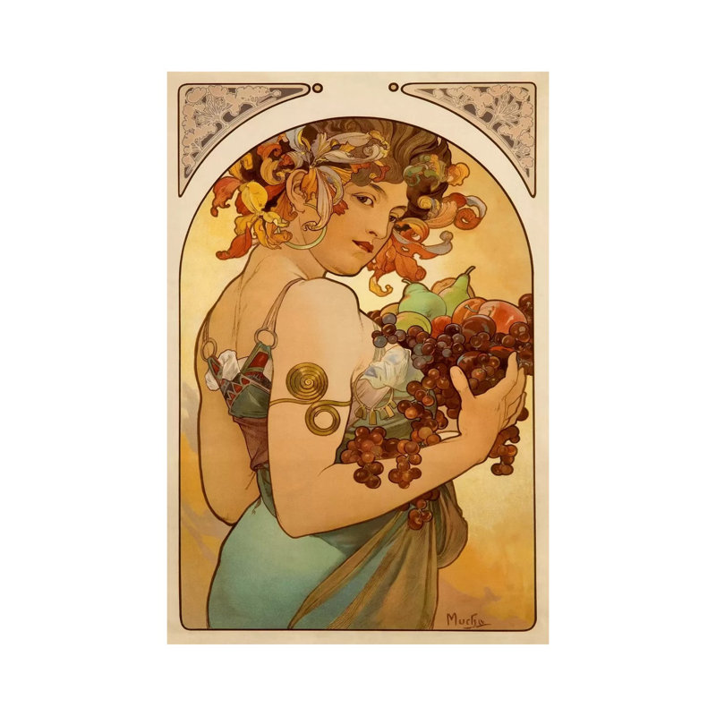 Fruit by Alphonse Mucha - Wrapped Canvas Painting, 20.32 cm H x 30.48 cm W