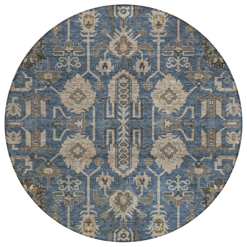 Myda Washable Oriental Indoor / Outdoor Rug, Round 8'