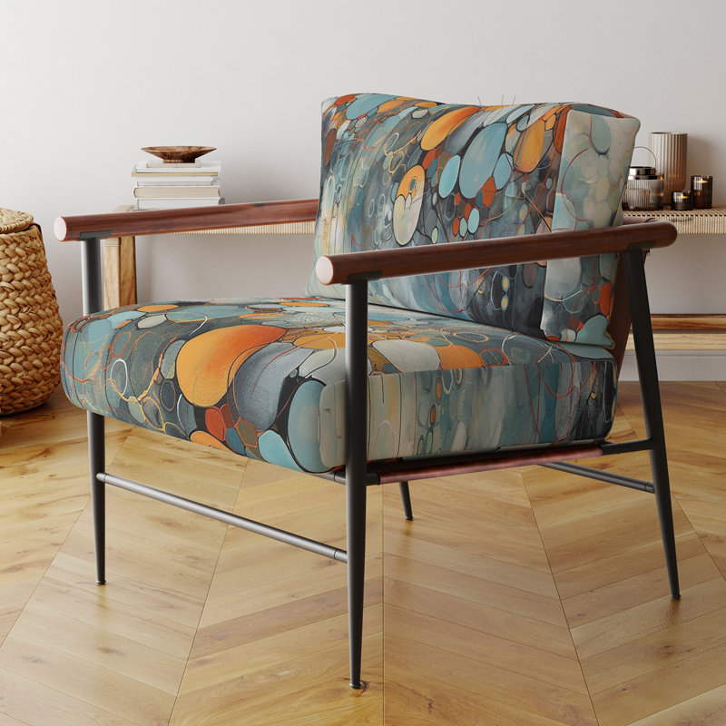 Fauteuil d'appoint rembourré abstrait orange et bleu, Noir