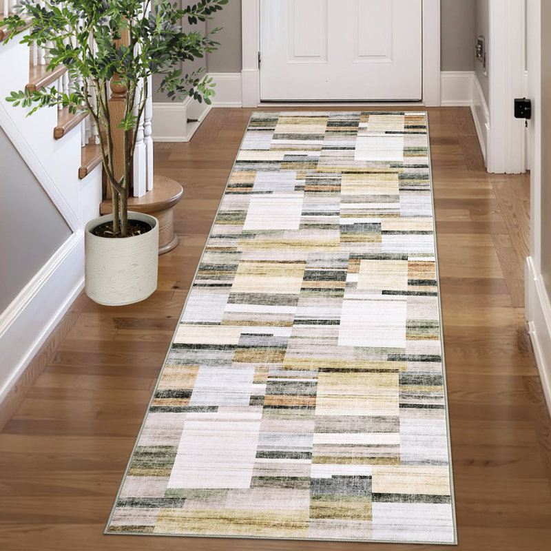 Tapis géométrique antidérapant pour salle de bain, Bleu, Rectangle 9 pi x 12 pi