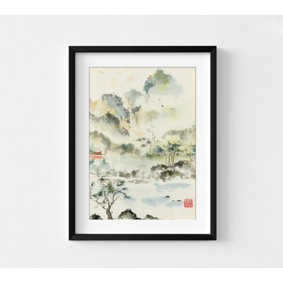 Asian Landscape Painting Print, Framed Oriental Wall Art, Asian Antique Landscape, Chinese Landscape Painting, Asian Inspired Art