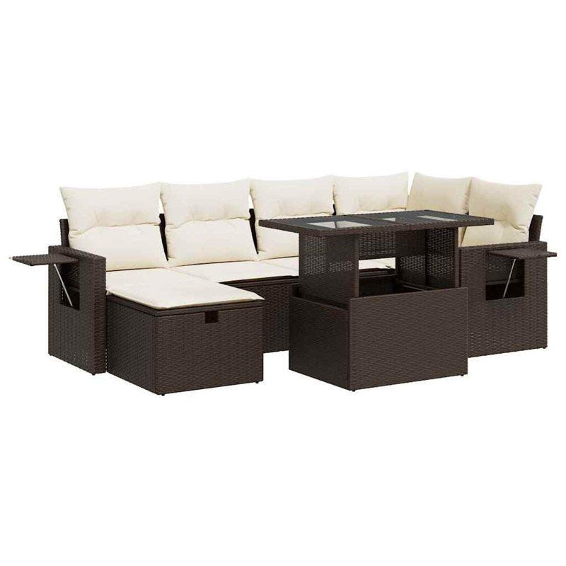  7 Piece Patio Sofa Set With Cushions Brown Poly Rattan