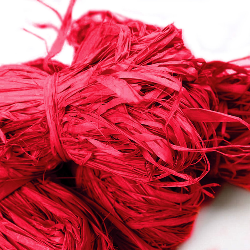 Hugee long naturel en raphia garni, Rouge