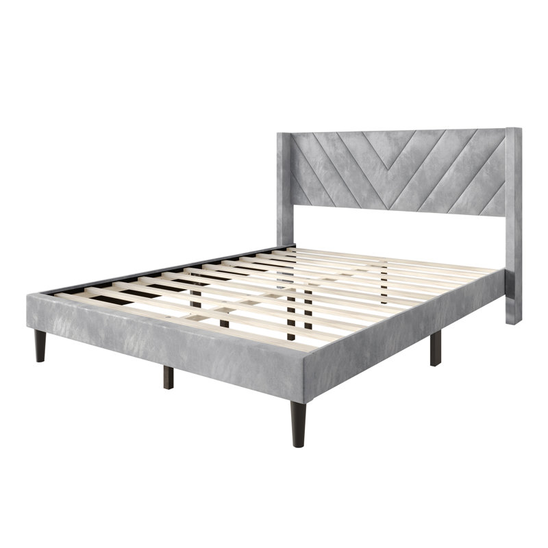 Elegence Wingback Platform Bed, Twin, Silver Gray