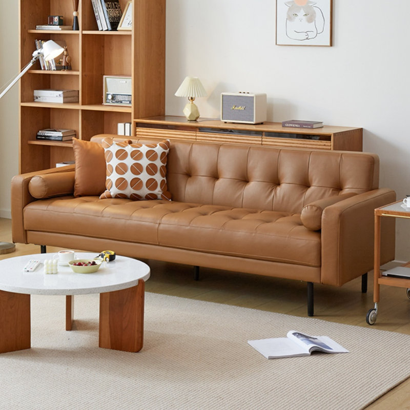 Minimalist Straight Full-Assembly Sofa, Caramel