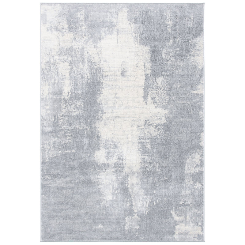 Adilene Abstract Light Grey/Ivory Area Rug, Rectangle 2' x 4'
