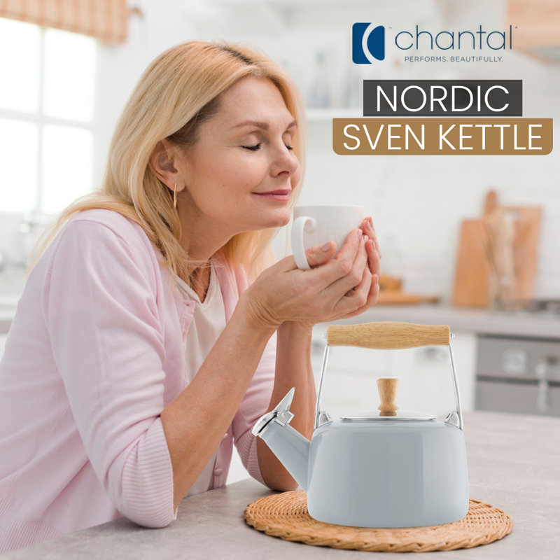 Chantal Sven 1.8 qt. Enamel On Steel Stovetop Tea Kettle, Fog Gray
