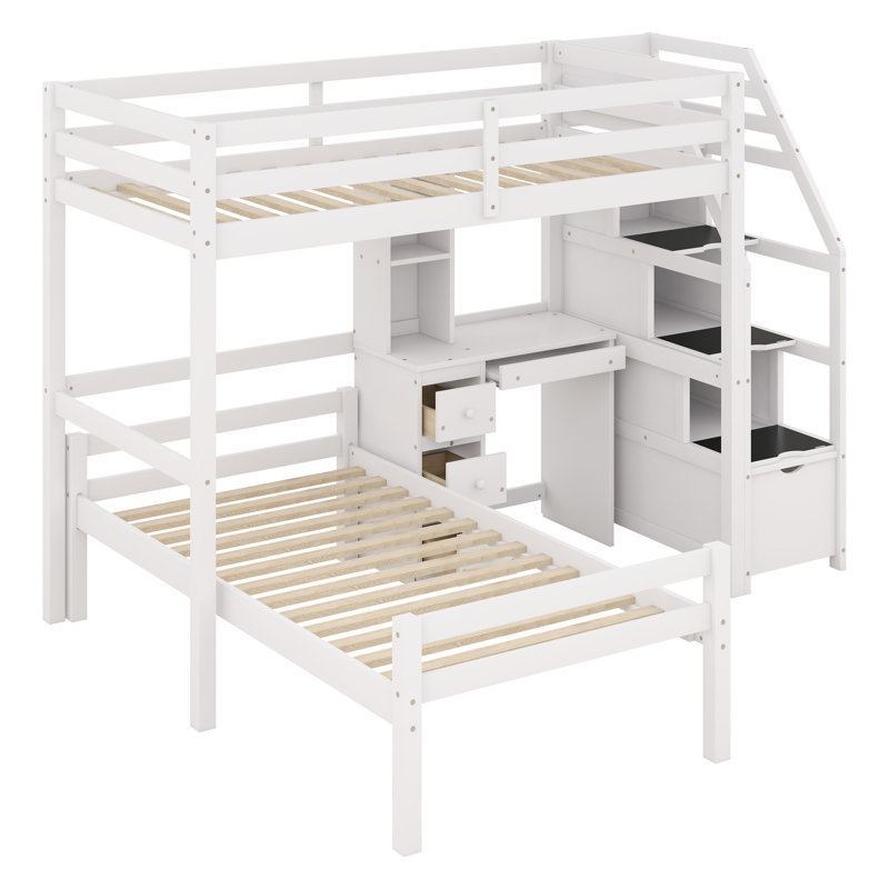 Lit superposé simple avec tiroirs Jaunita Kids, Blanc